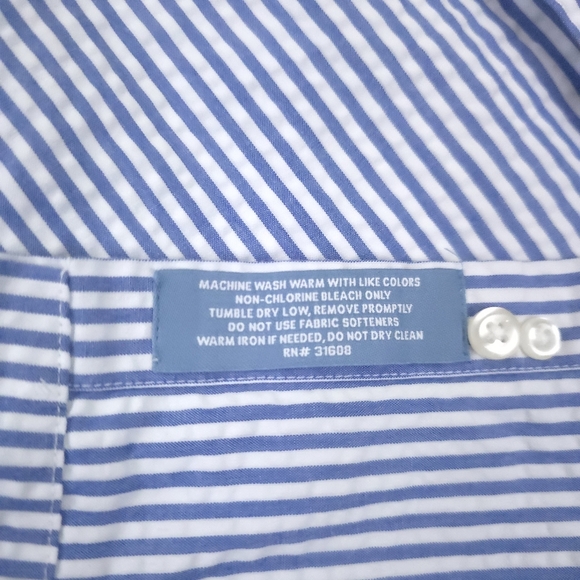 Jos. A. Bank Seersucker Blue and White Striped Men's Shirt Sz M - Picture 4 of 5